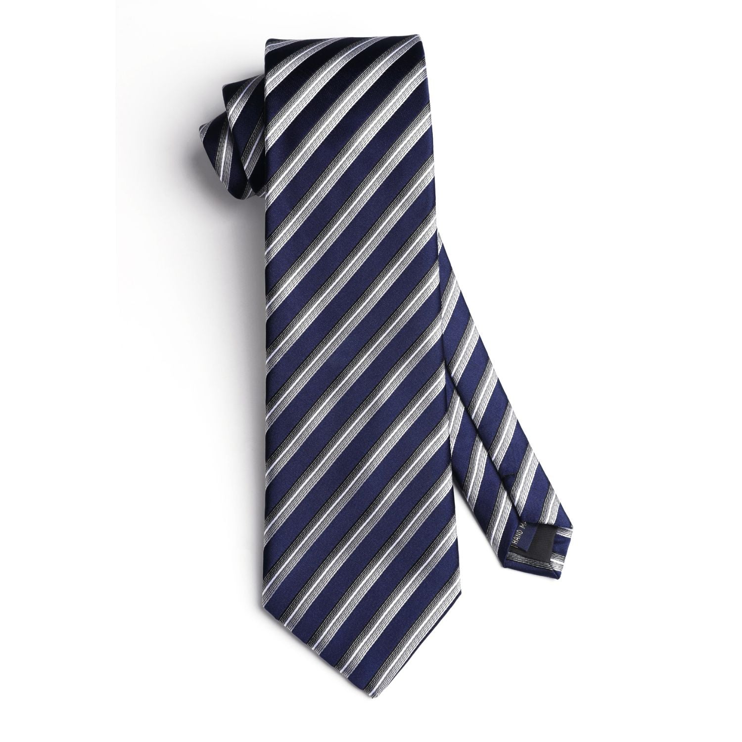 Hisdern Navy Blue Striped Wedding Accessories Set with Cufflinks