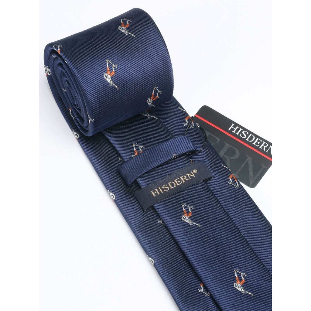 Hisdern Navy Blue Skateboard Print Men's Suit Tie Set
