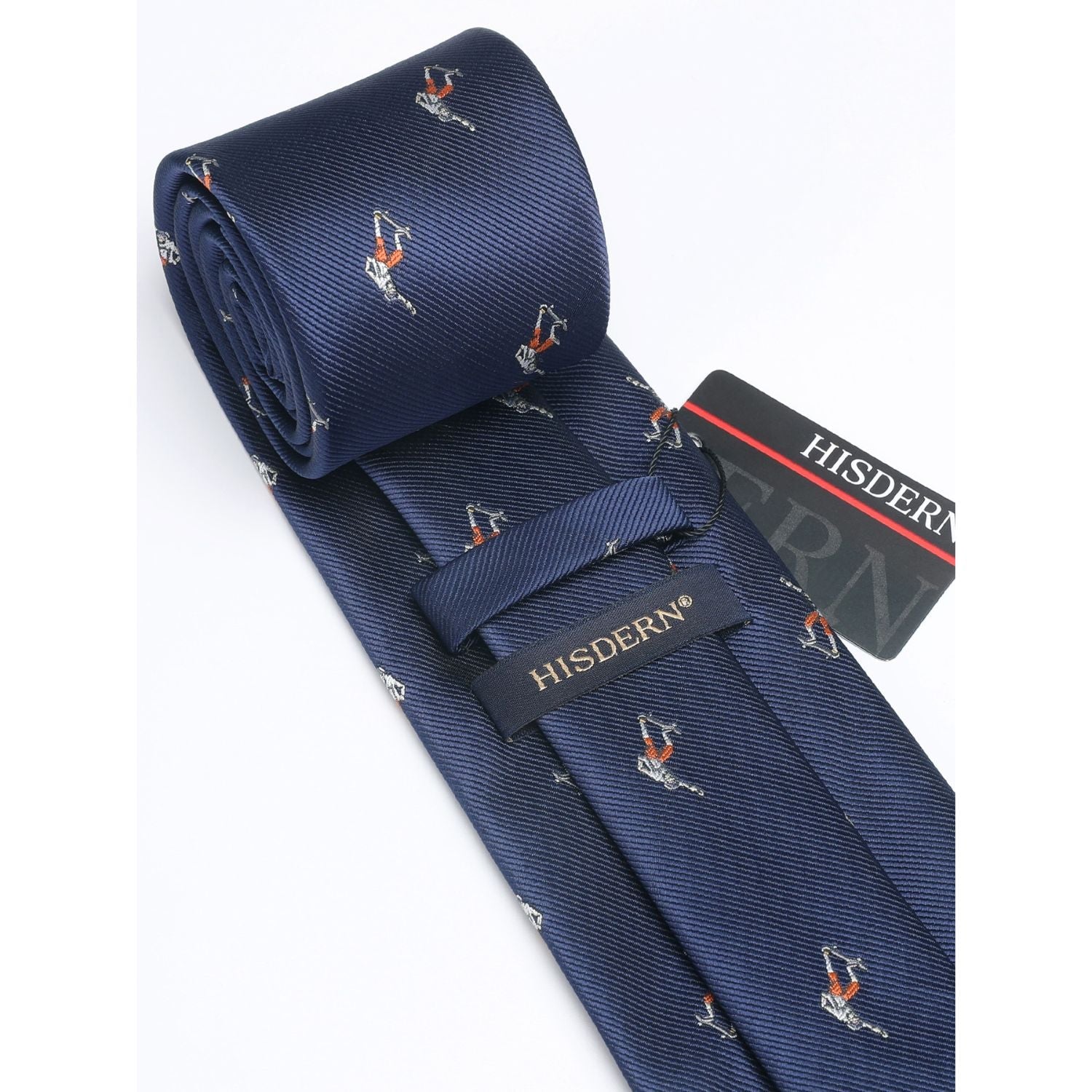 Hisdern Navy Blue Skateboard Print Men's Suit Tie Set