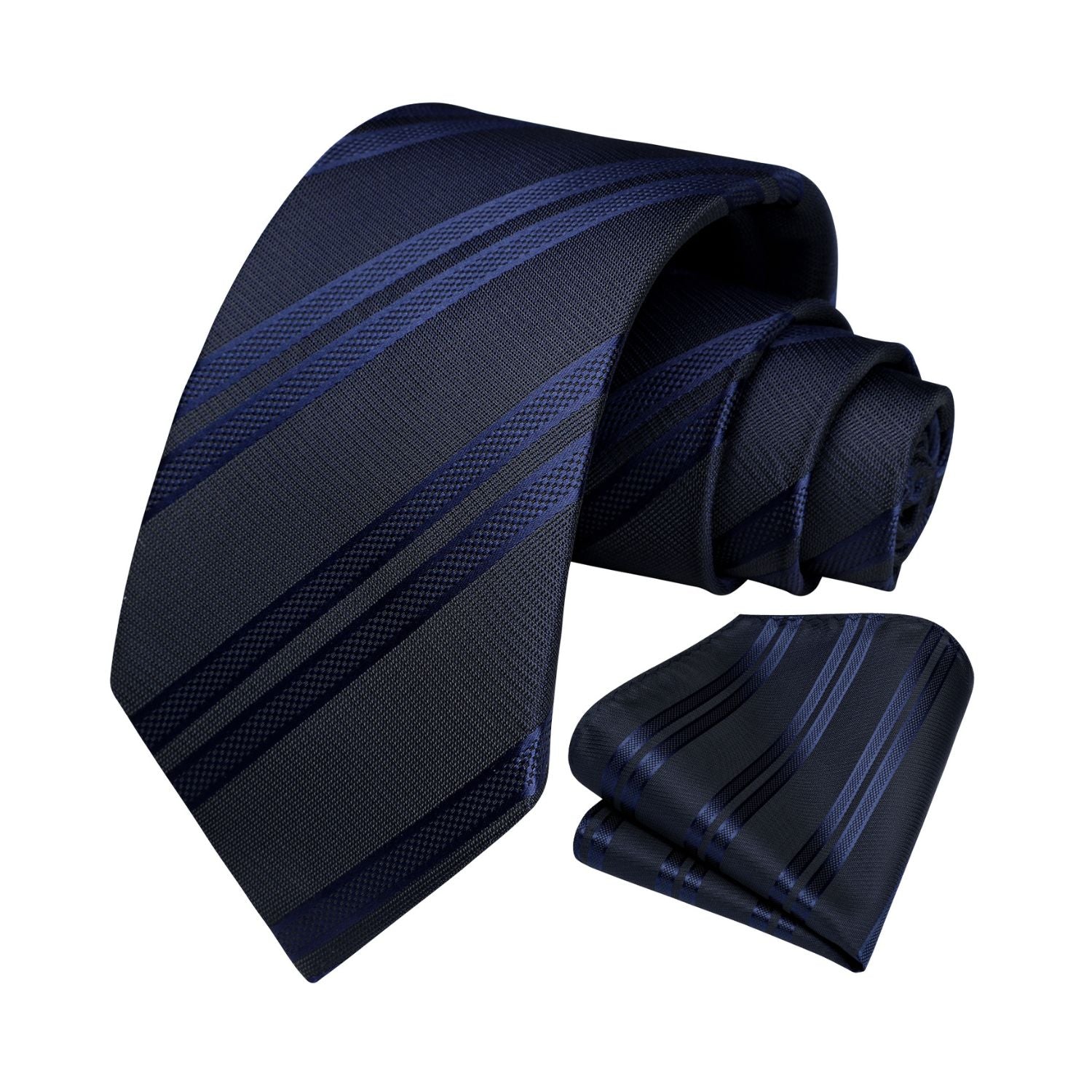 Hisdern Navy Blue Striped Business Tie Set