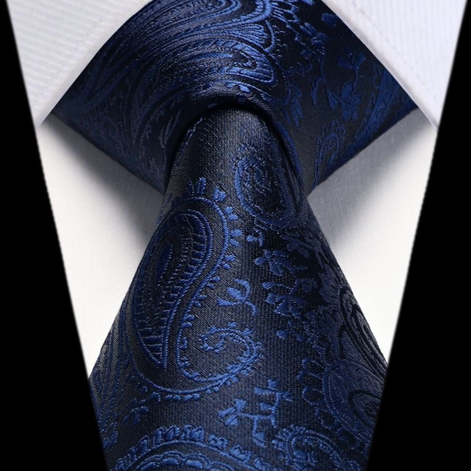 Hisdern Navy Blue Paisley Tie Set For Formal Wear