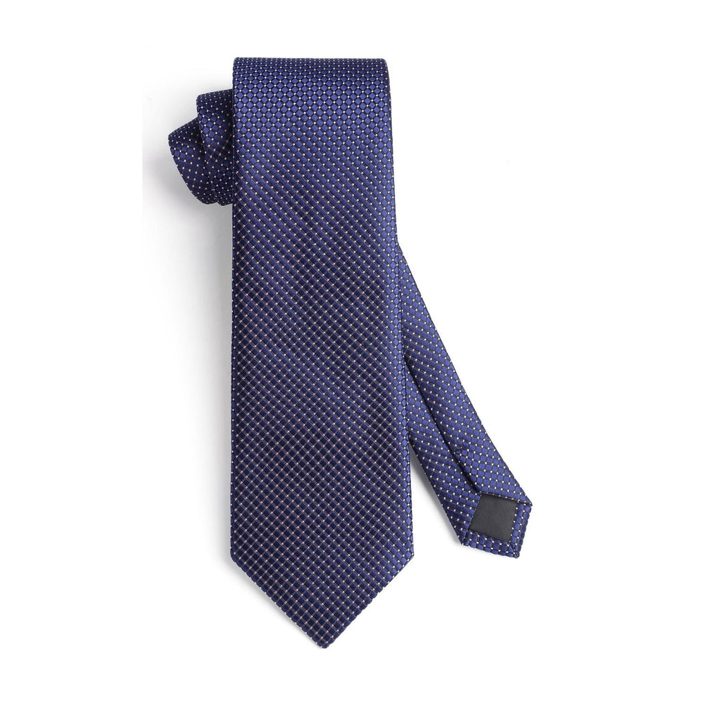 Hisdern Navy Blue Plaid Wedding Accessories Set with Cufflinks