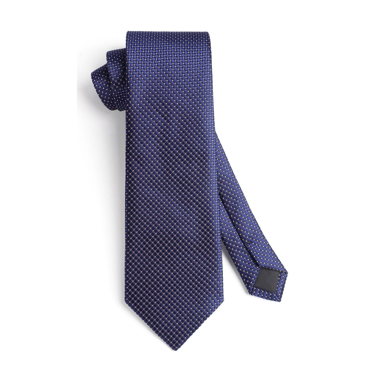 Hisdern Navy Blue Plaid Wedding Accessories Set with Cufflinks