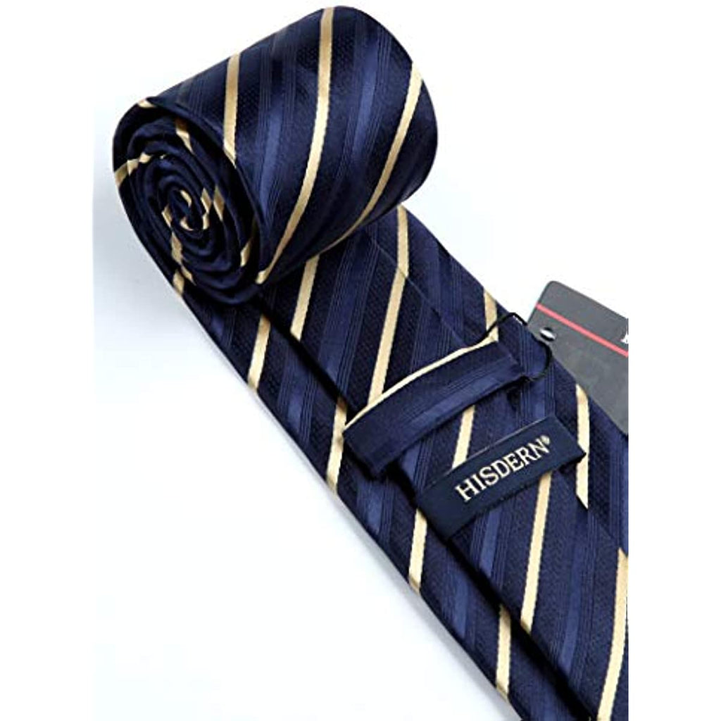 Hisdern Navy Blue Striped Business Tie Set