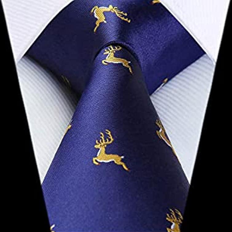Hisdern Navy Blue Yellow Deer Print Men's Suit Tie Set