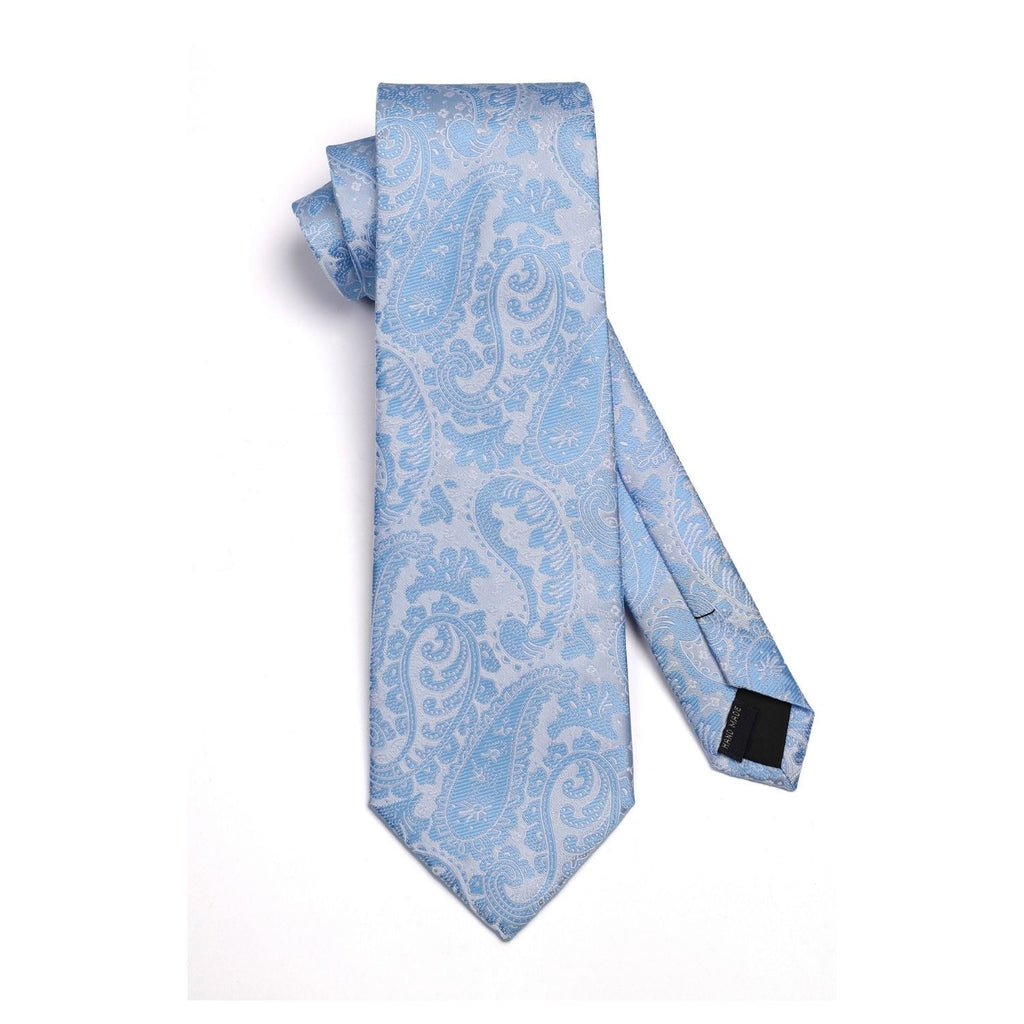 Hisdern Light Blue Paisley Tie Set For Groomsmen