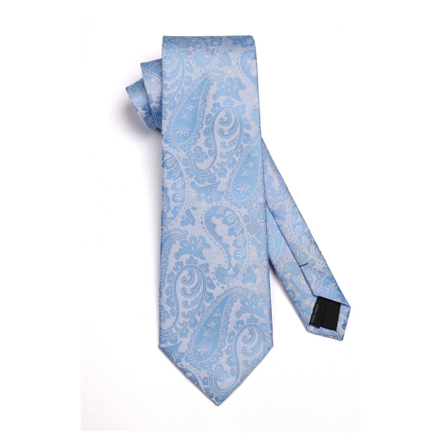 Hisdern Light Blue Paisley Tie Set For Groomsmen