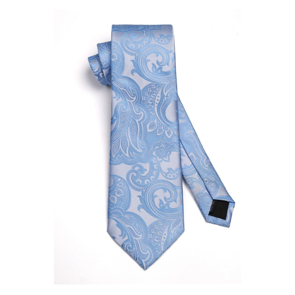 Hisdern Light Blue Paisley Tie Set For Groomsmen