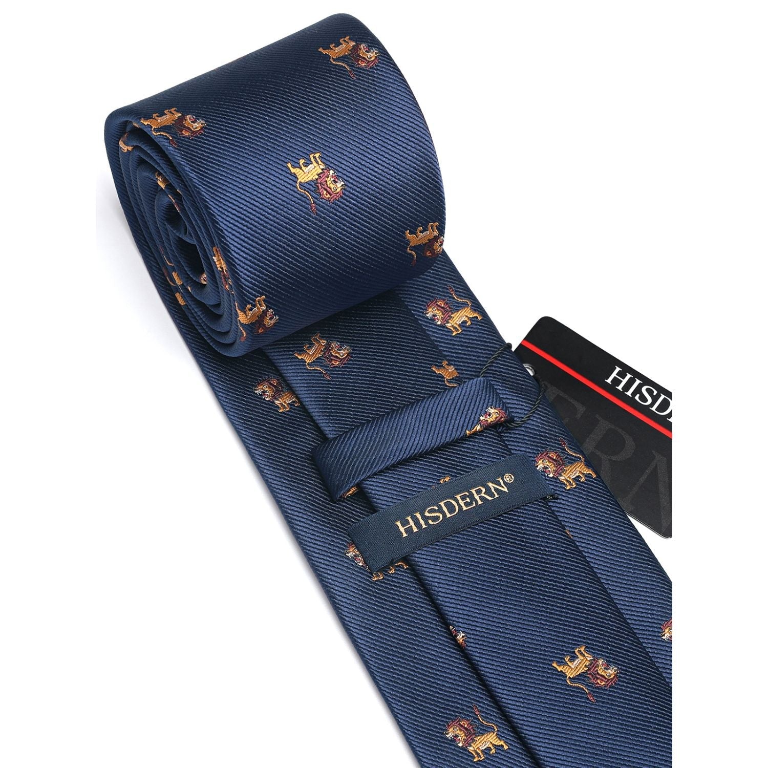 Hisdern Navy Blue Lion Print Men's Suit Tie Set