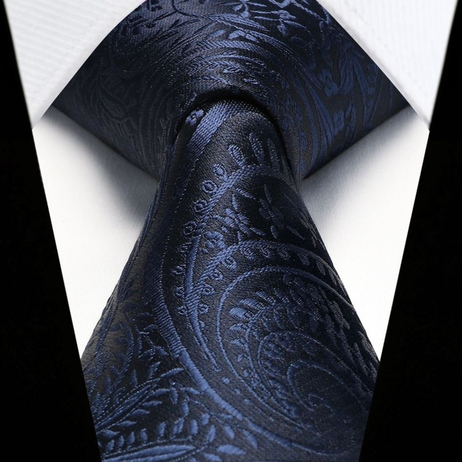 Hisdern Navy Blue Paisley Tie Set For Formal Wear