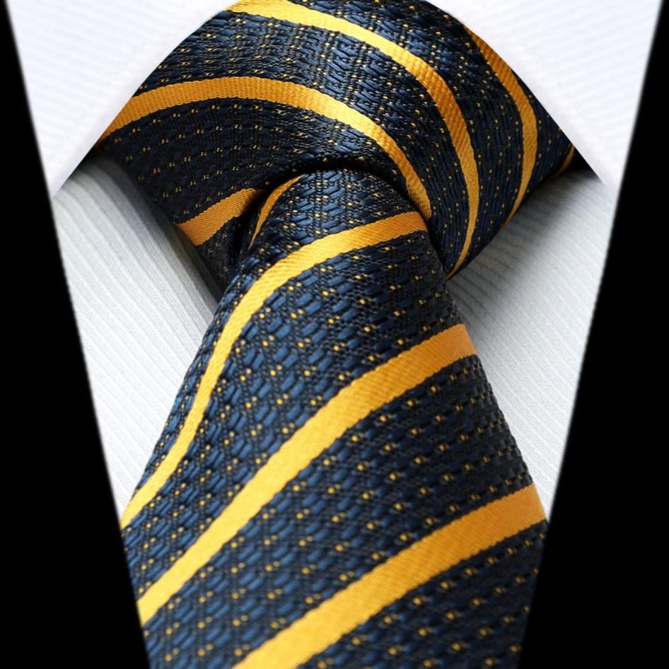 Hisdern Navy Blue Yellow Striped Business Tie Set