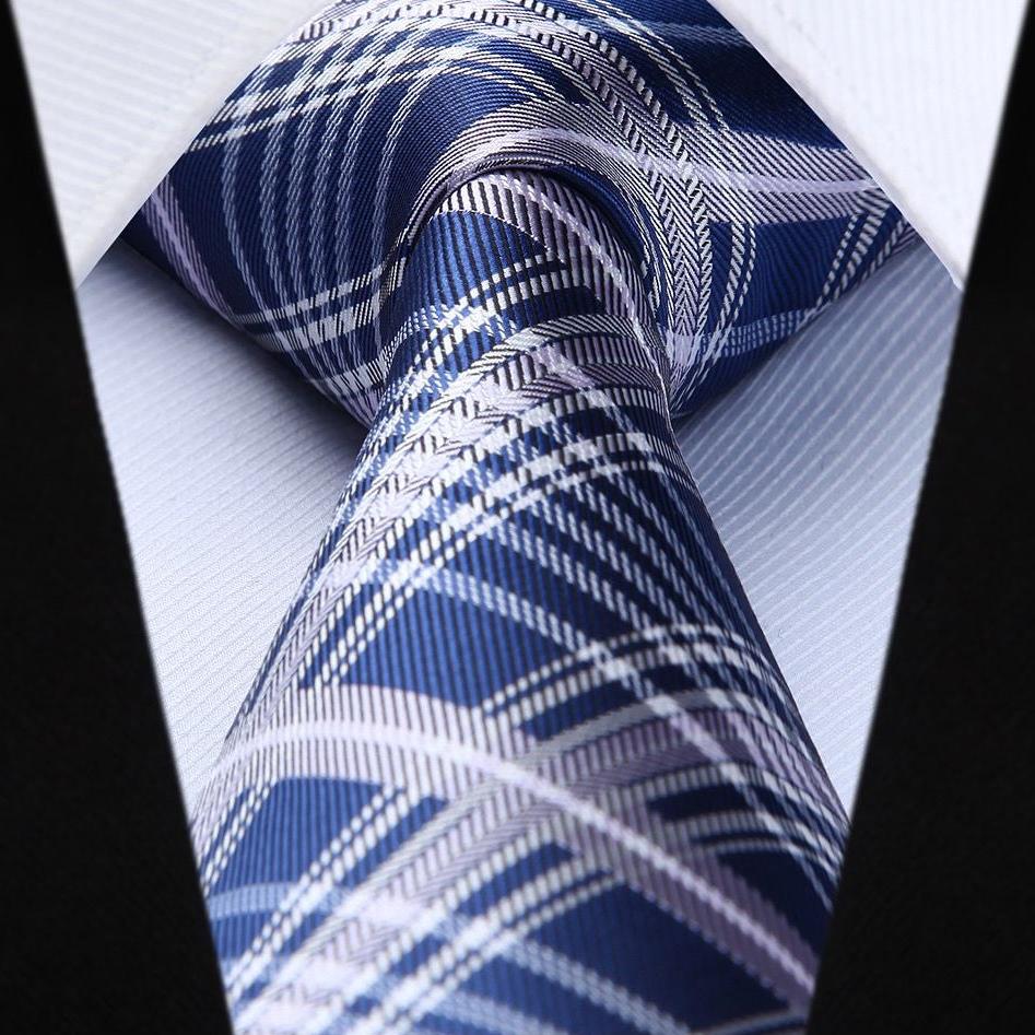 Hisdern Blue White Plaid Tie Set For Groomsmen