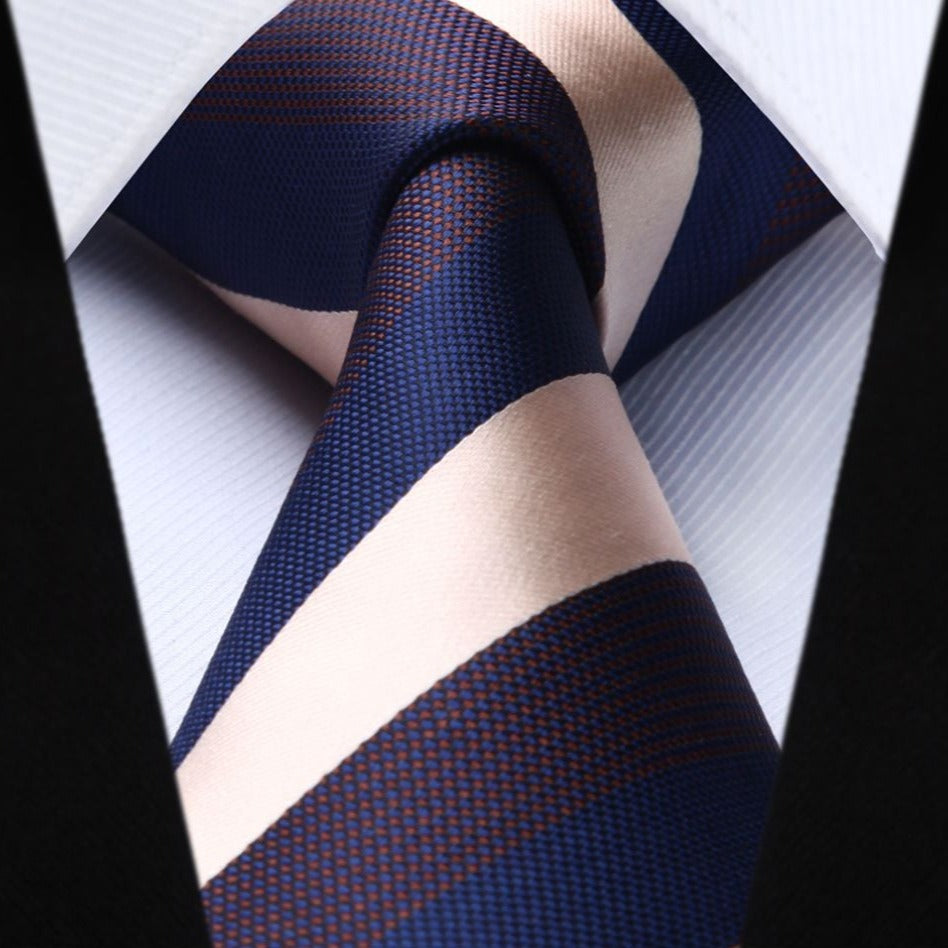 Hisdern Navy Wheat Striped Business Tie Set