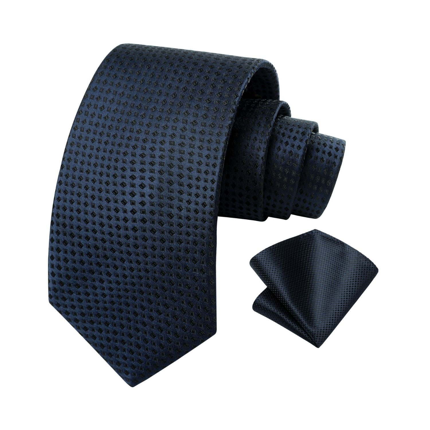 Hisdern Navy Blue Houndstooth Wedding Tie Set