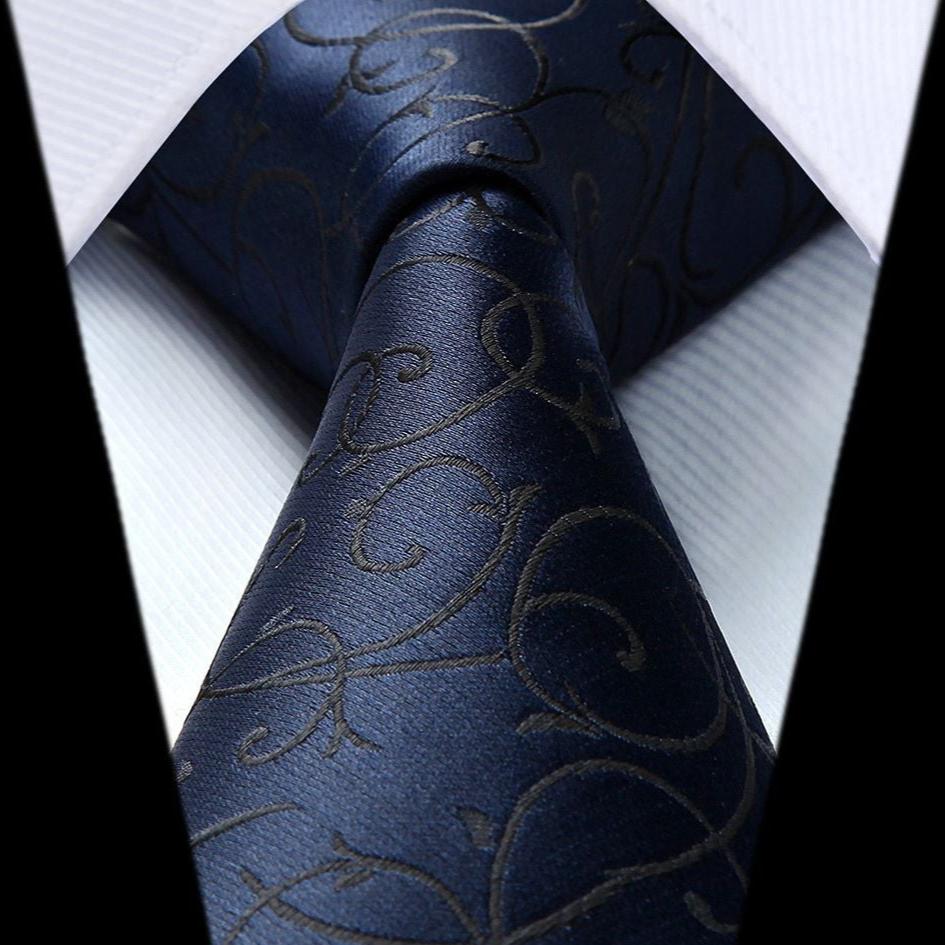 Hisdern Navy Blue Black Floral Wedding Accessories Set