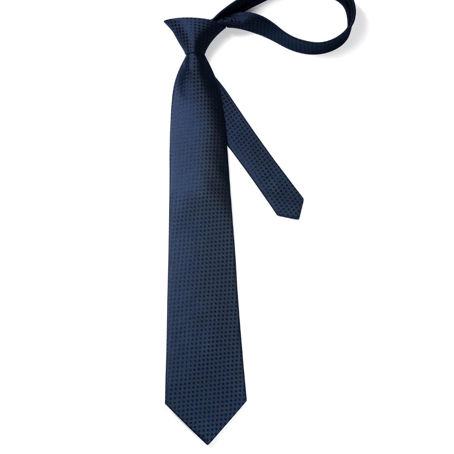 Hisdern Navy Blue Plaid Pocket Square With Matching Tie