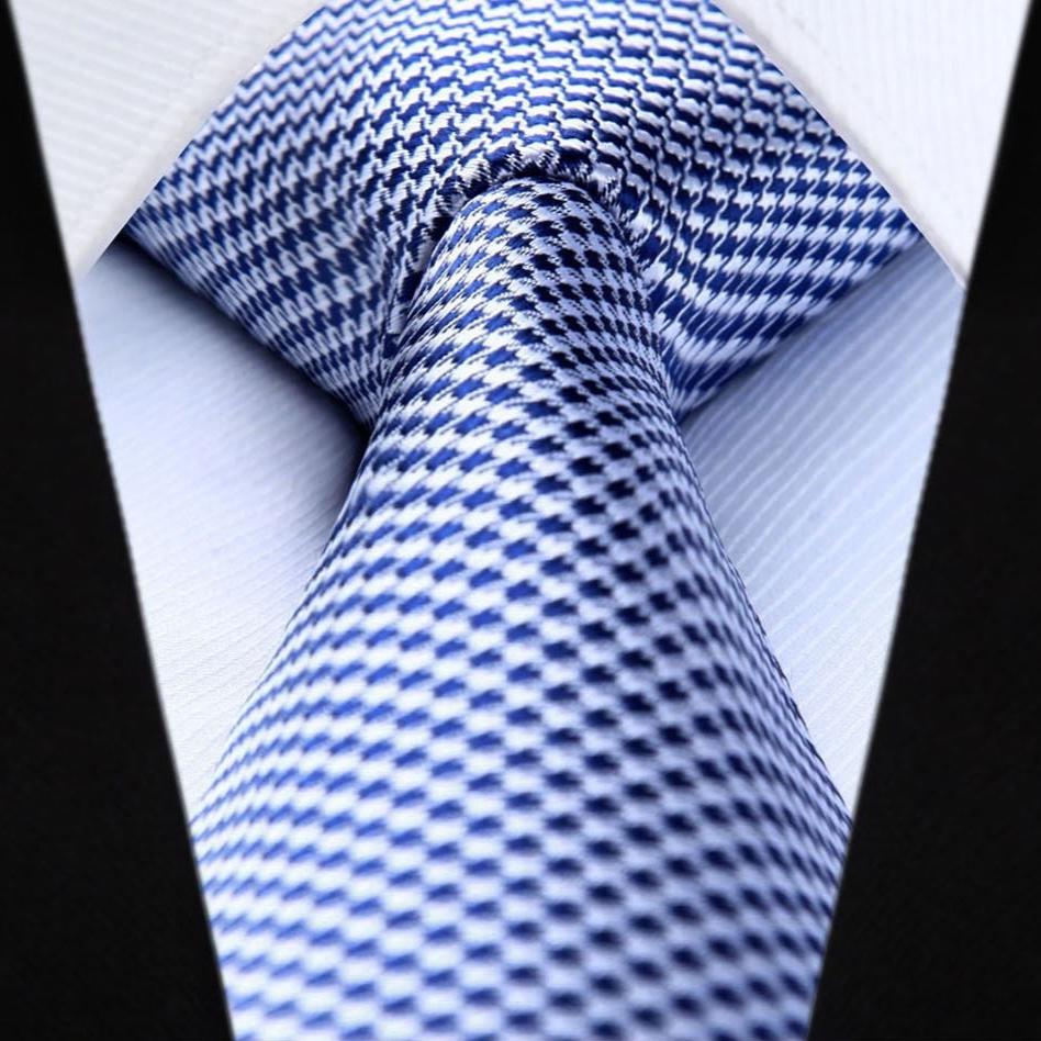Hisdern Blue White Houndstooth Wedding Tie Set