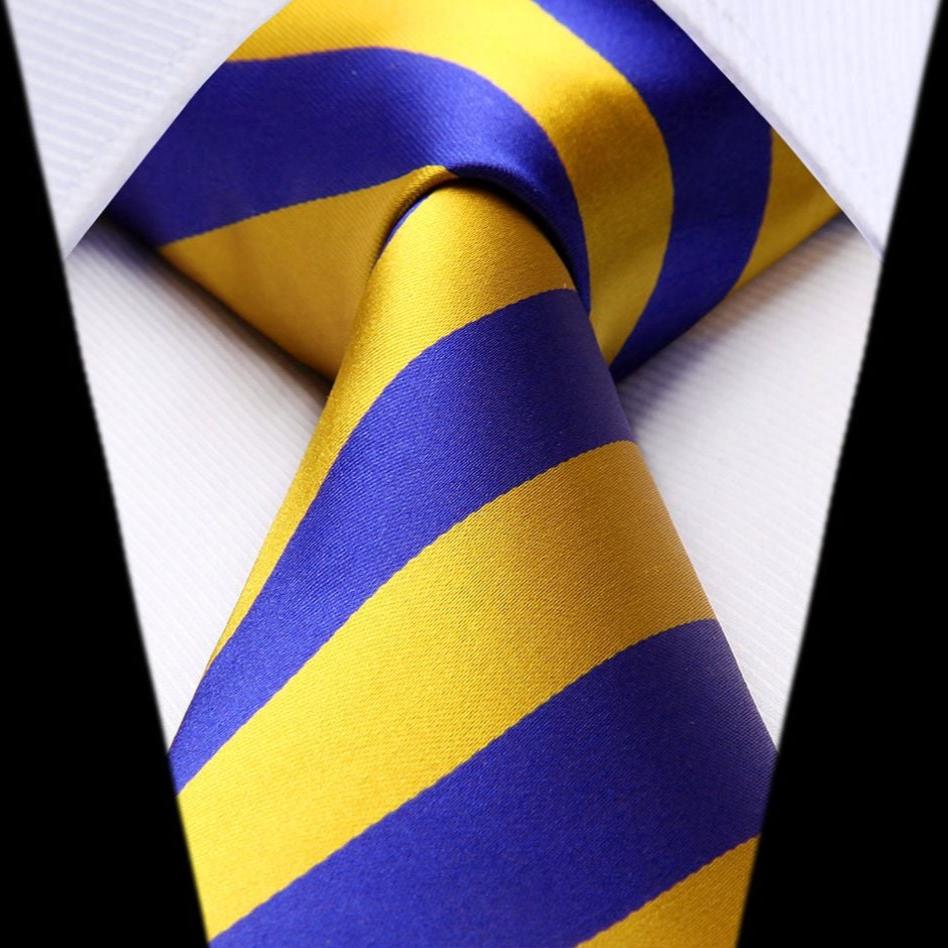 Hisdern Royal Blue Gold Striped Business Tie Set