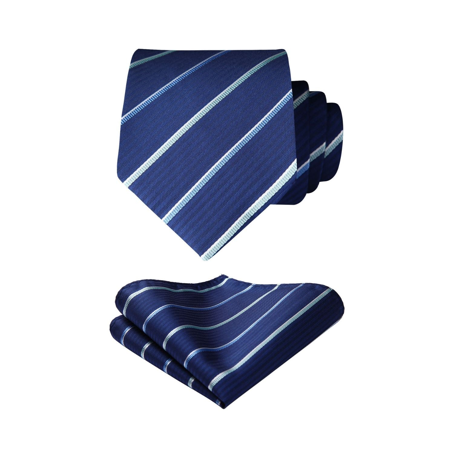 Hisdern Navy Blue Striped Business Tie Set