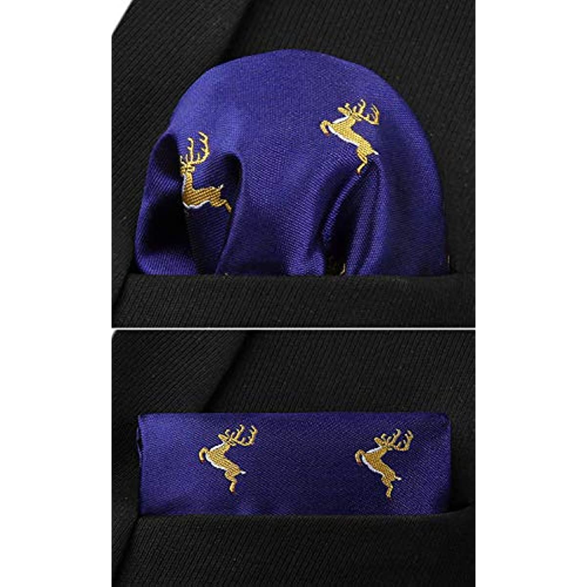 Hisdern Navy Blue Yellow Deer Print Men's Suit Tie Set