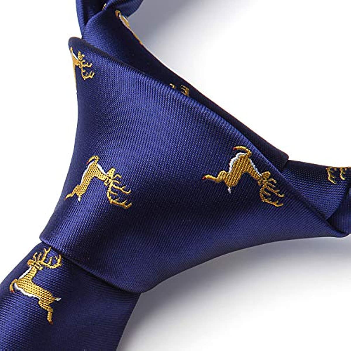Hisdern Navy Blue Yellow Deer Print Men's Suit Tie Set