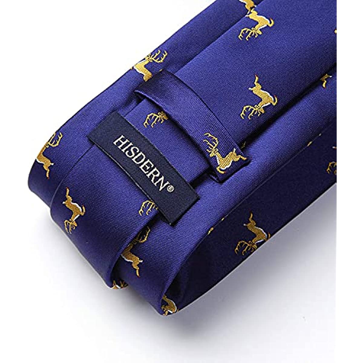 Hisdern Navy Blue Yellow Deer Print Men's Suit Tie Set