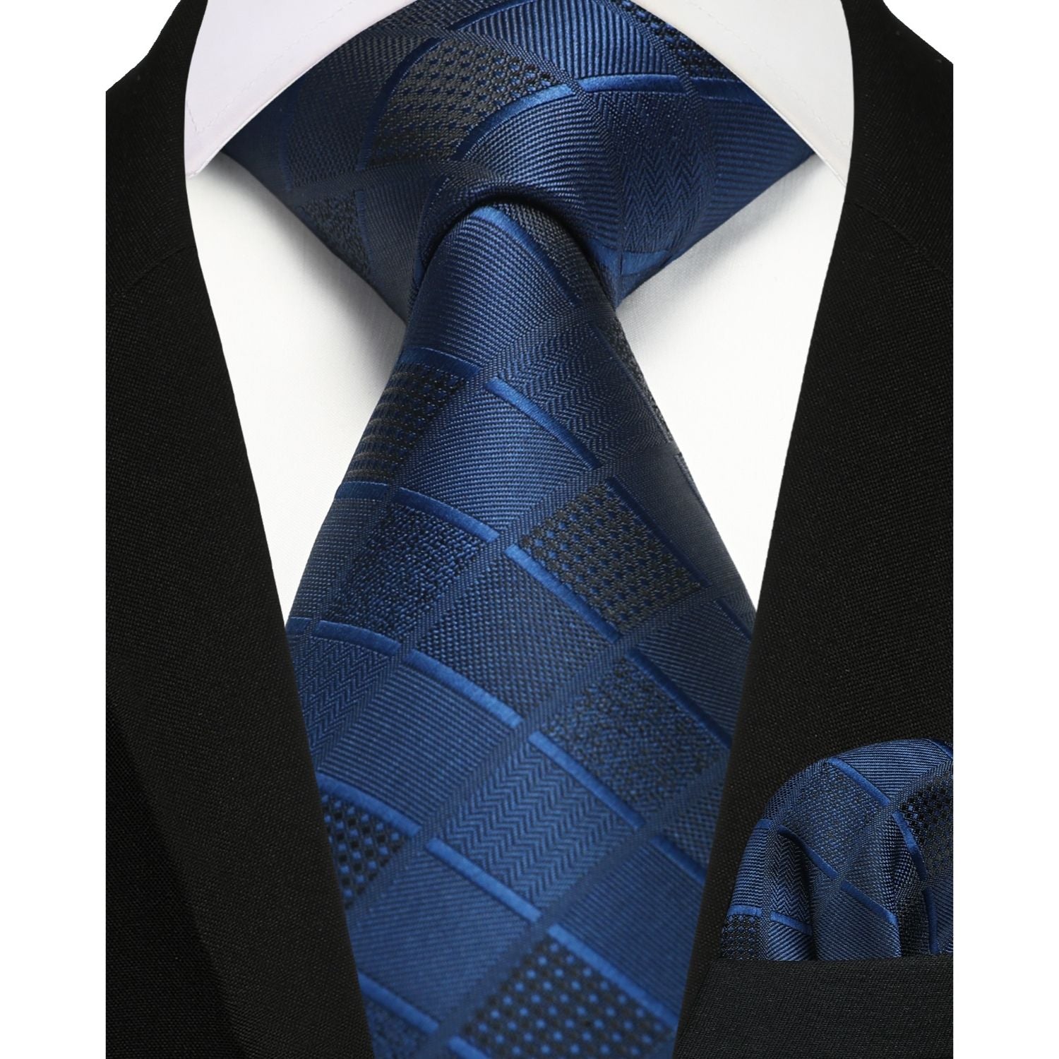 Hisdern Dark Blue Plaid Wedding Accessories Set