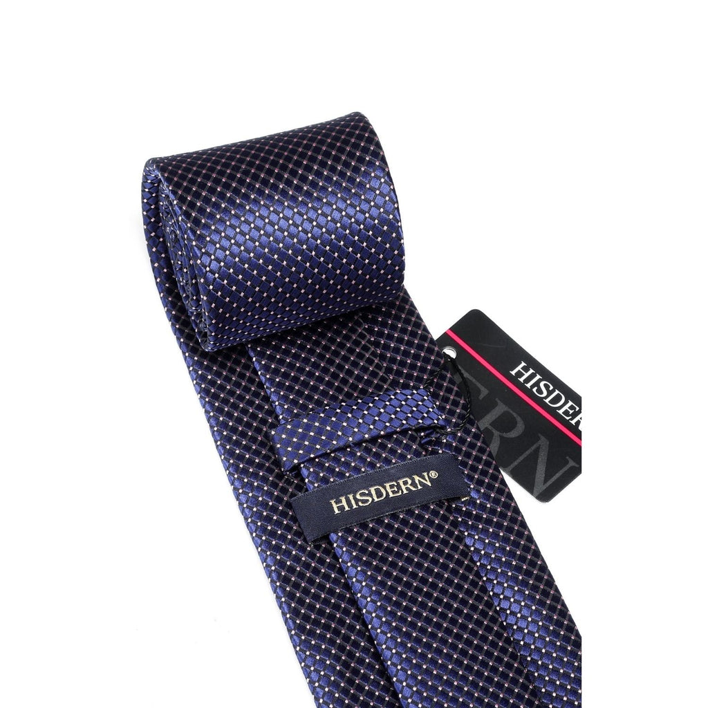 Hisdern Navy Blue Plaid Wedding Accessories Set with Cufflinks