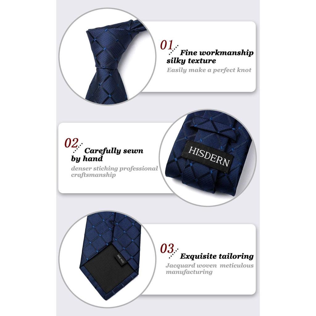 Hisdern Navy Blue Plaid Wedding Accessories Set