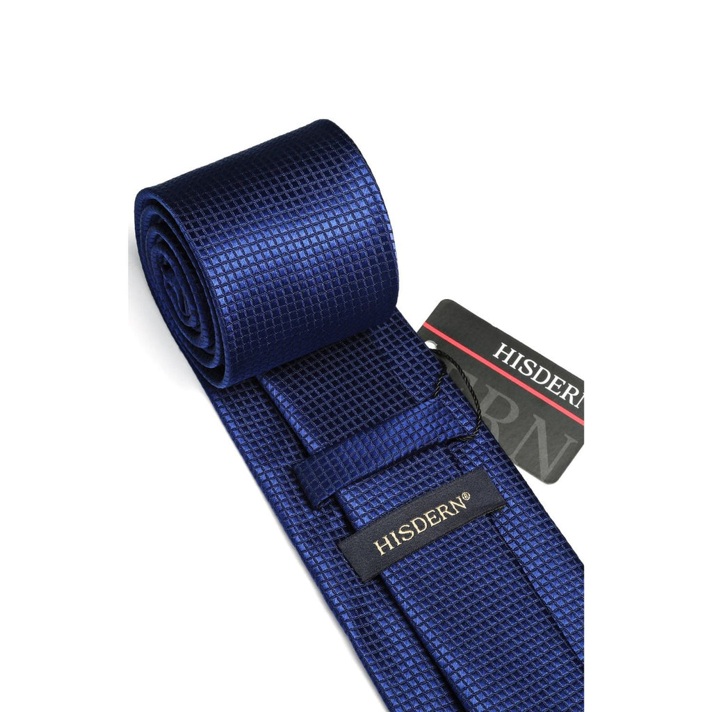 Hisdern Navy Blue Plaid Pocket Square With Matching Tie