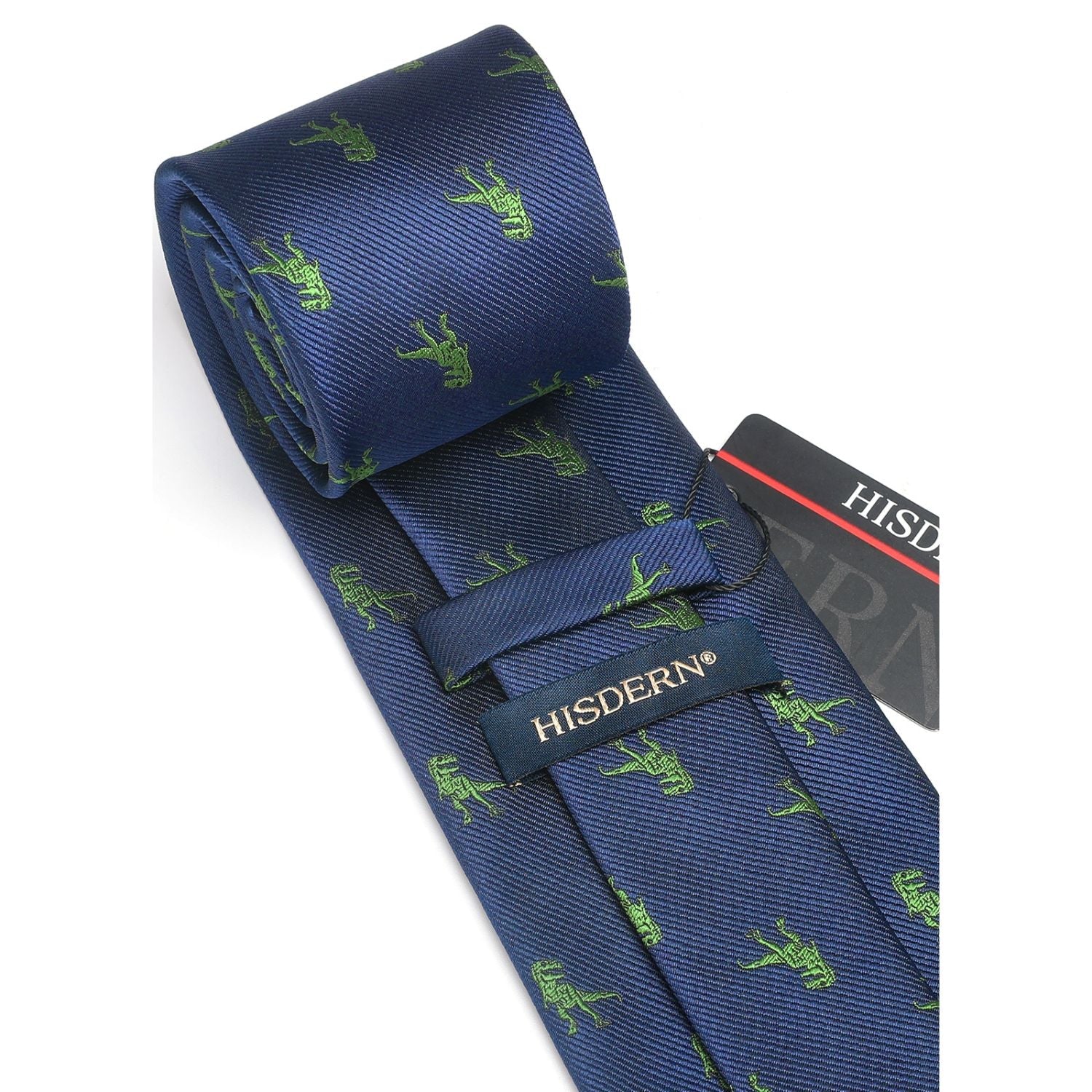 Hisdern Navy Blue Dinosaur Print Men's Suit Tie Set