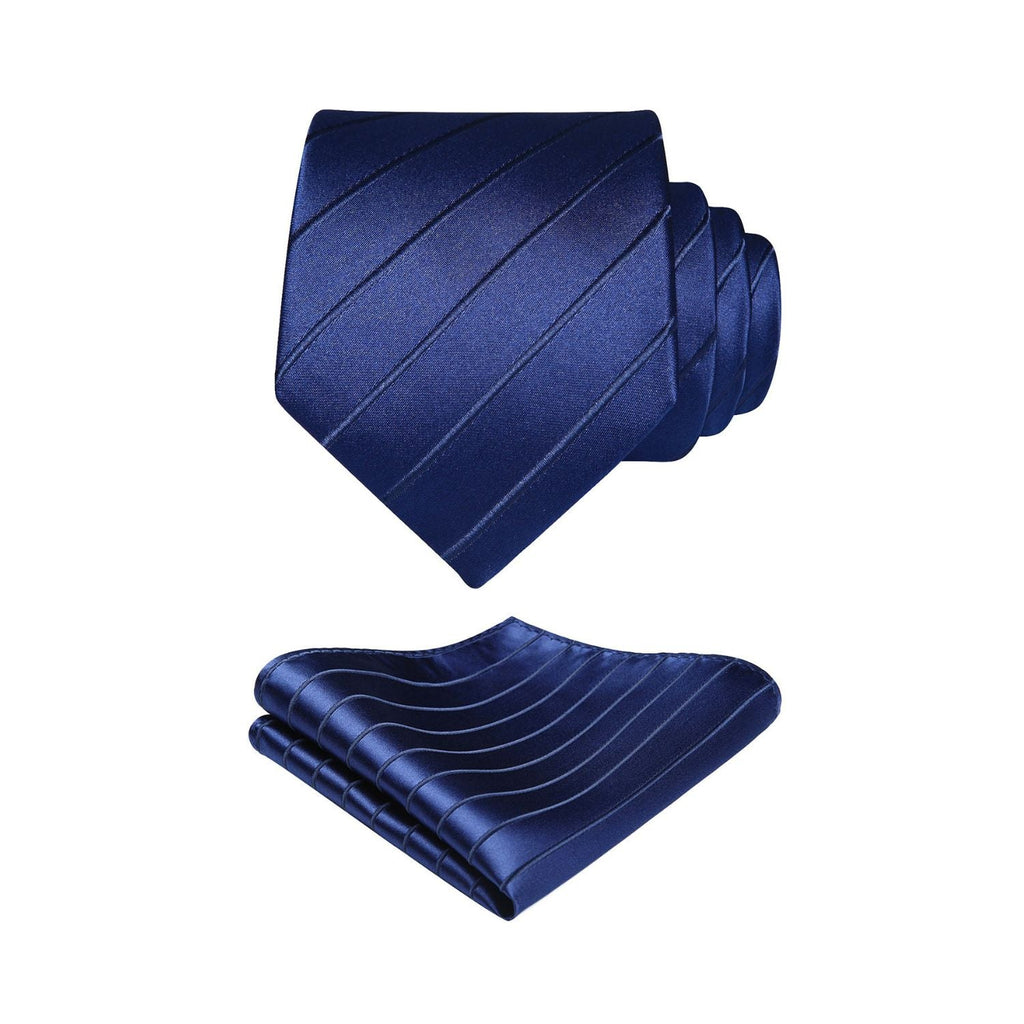Hisdern Navy Blue Striped Business Tie Set