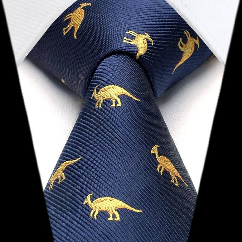 Hisdern Navy Blue Dinosaur Print Men's Suit Tie Set