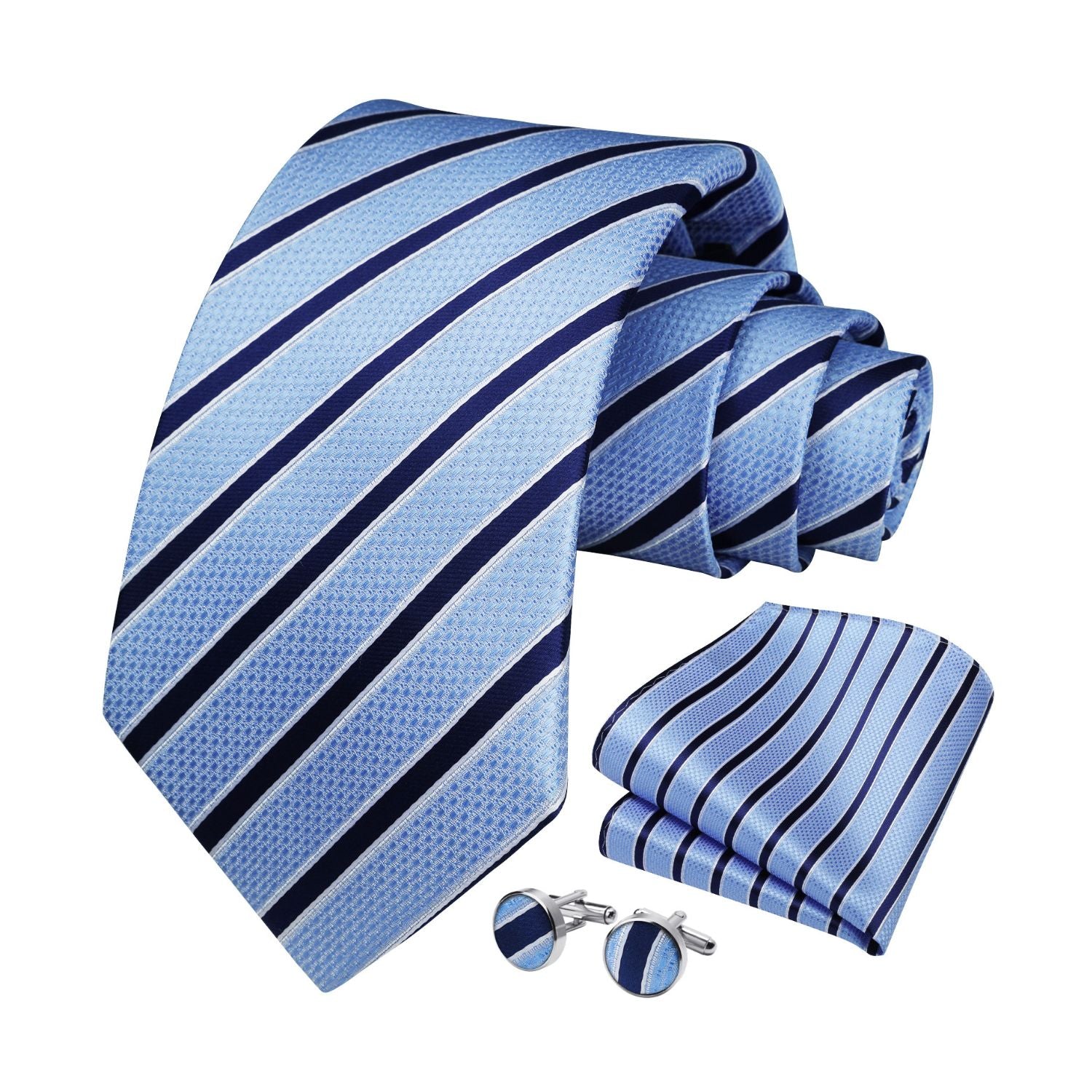 Stripe Tie Handkerchief Cufflinks -  01-SKY BLUE
