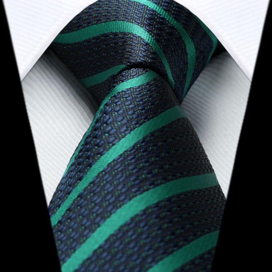 Hisdern Green Navy Blue Striped Business Tie Set