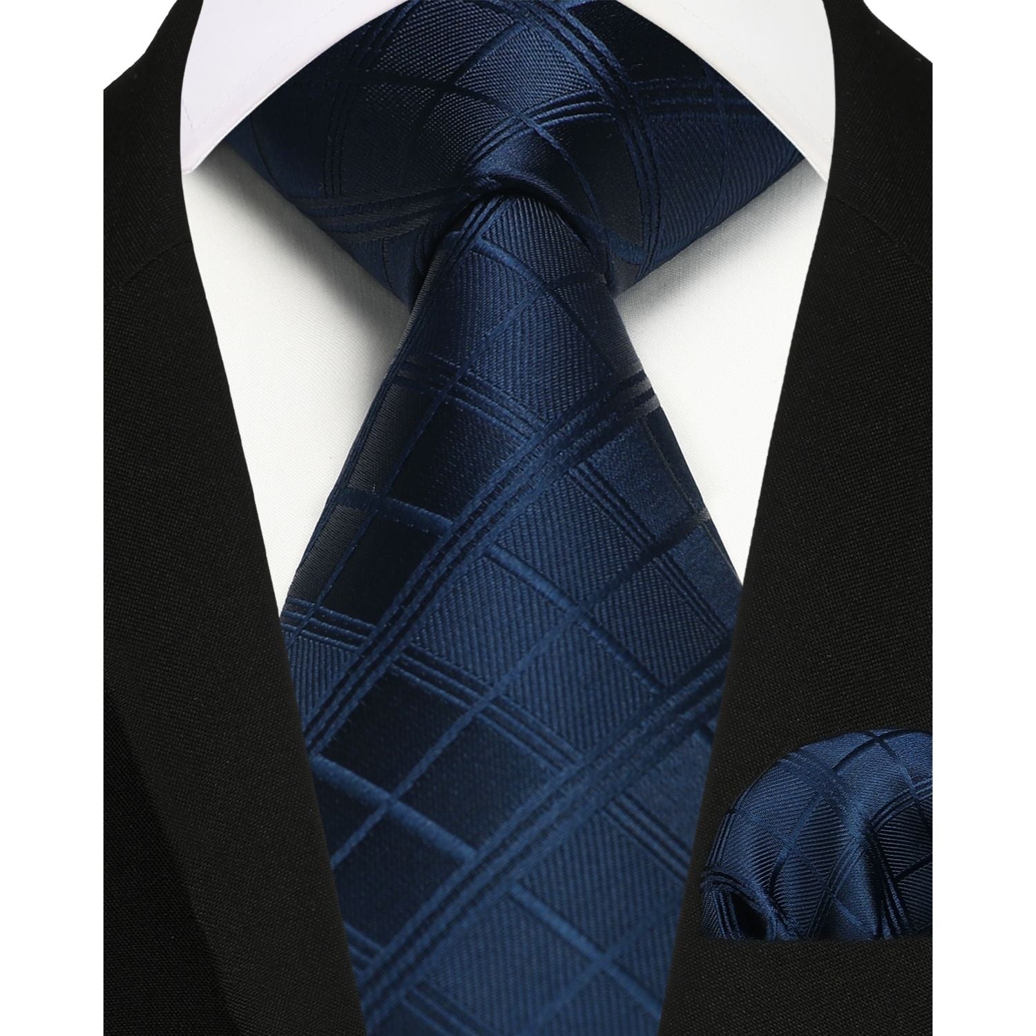 Hisdern Navy Blue Plaid Wedding Accessories Set