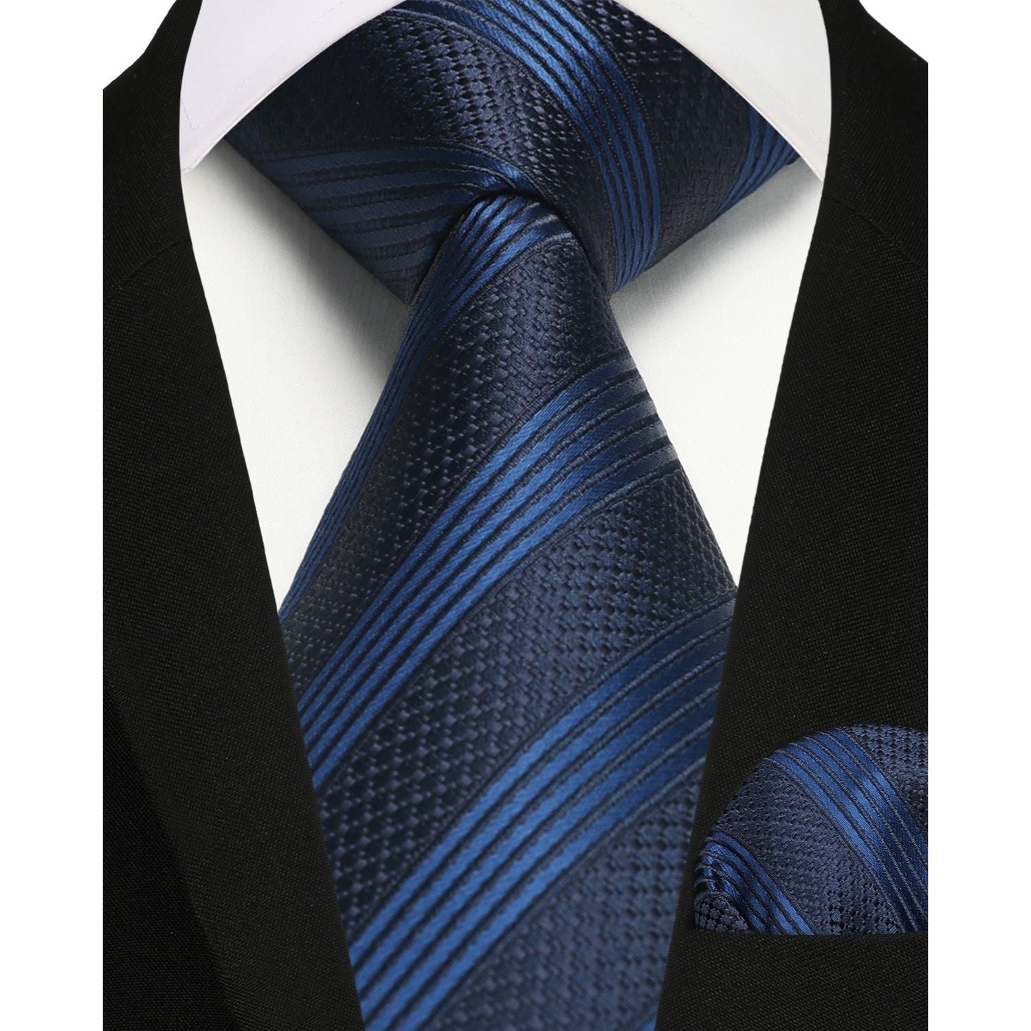 Hisdern Navy Blue Striped Business Tie Set