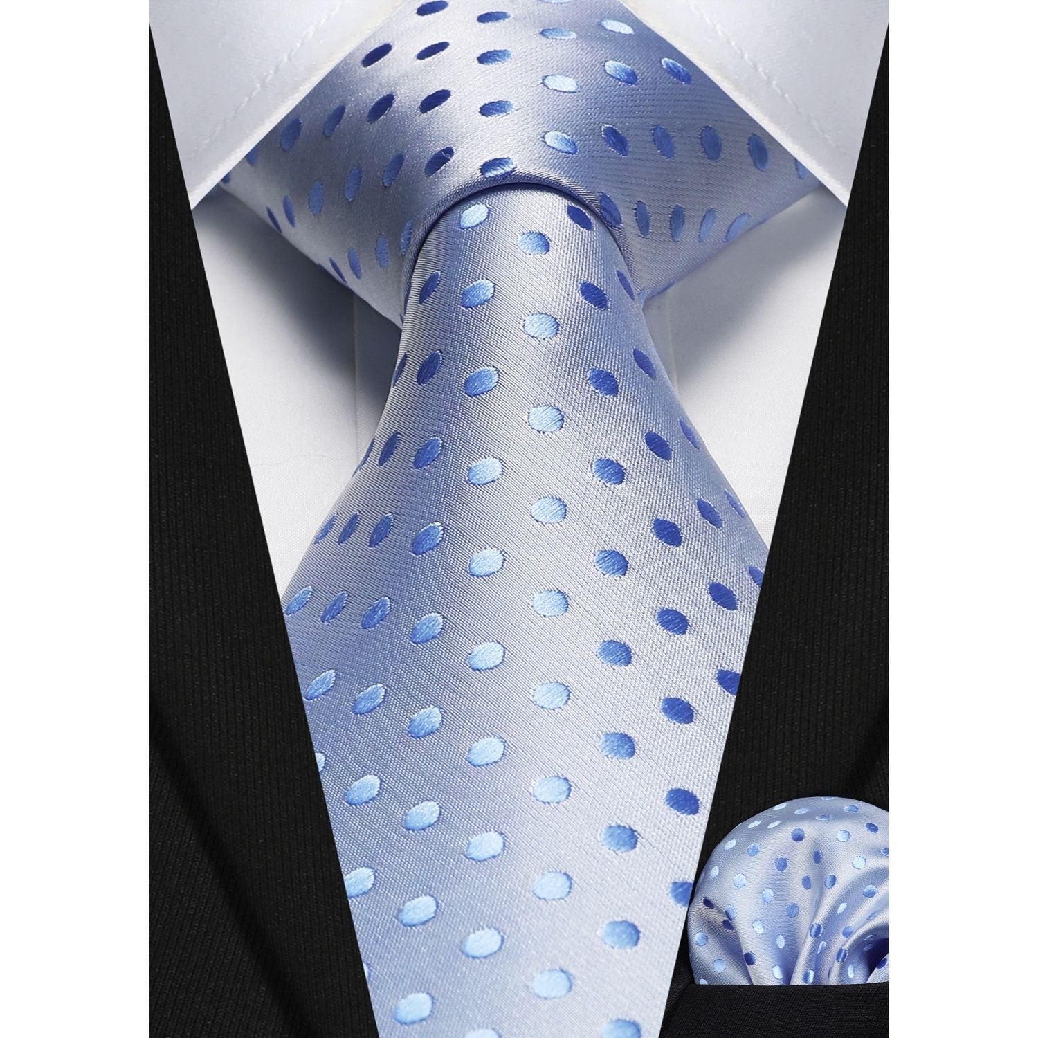 Hisdern Baby Blue Polka Dot Tie Set For Groomsmen