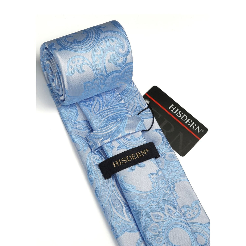 Hisdern Light Blue Paisley Tie Set For Groomsmen