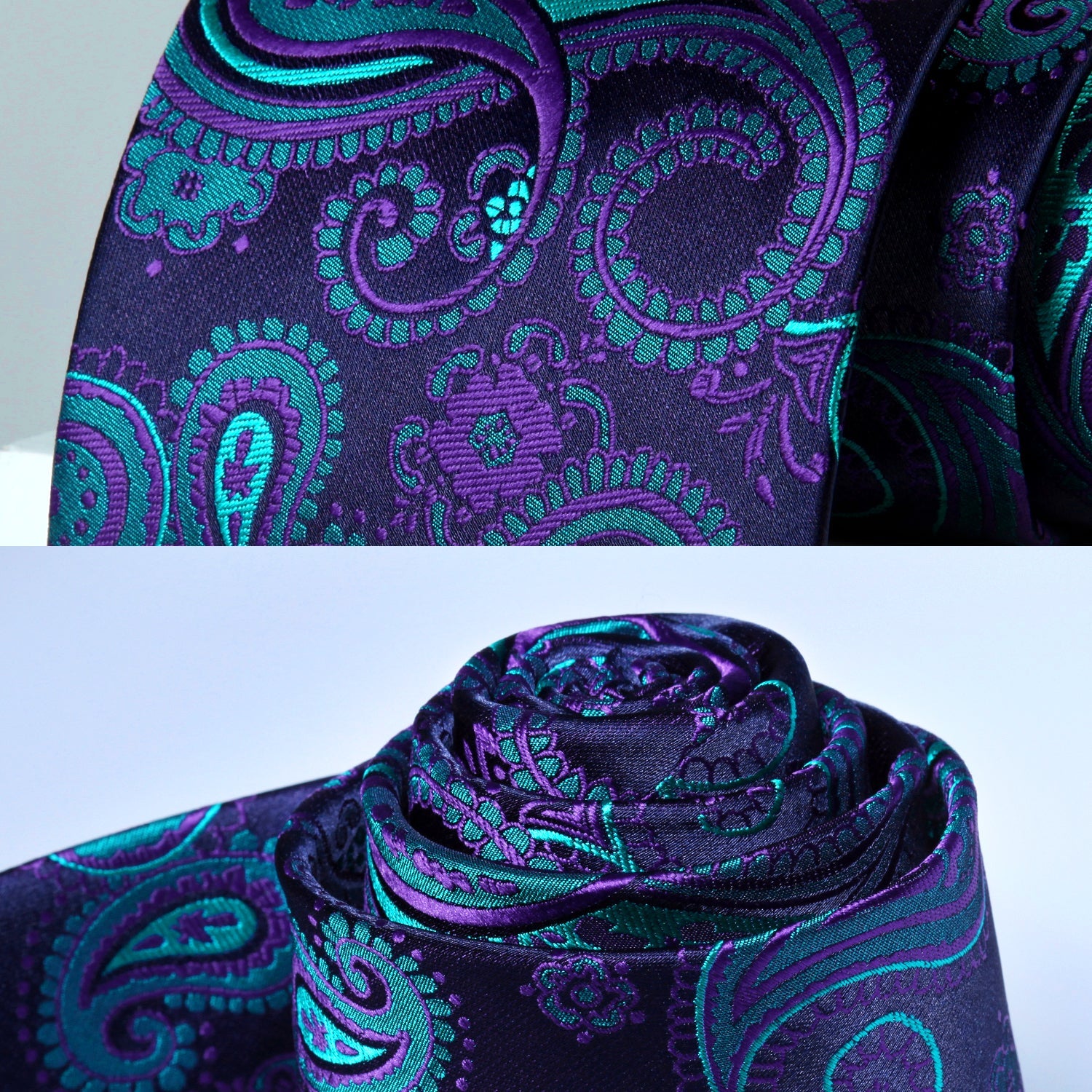 Hisdern Navy Green Purple Paisley Tie Set For Groomsmen