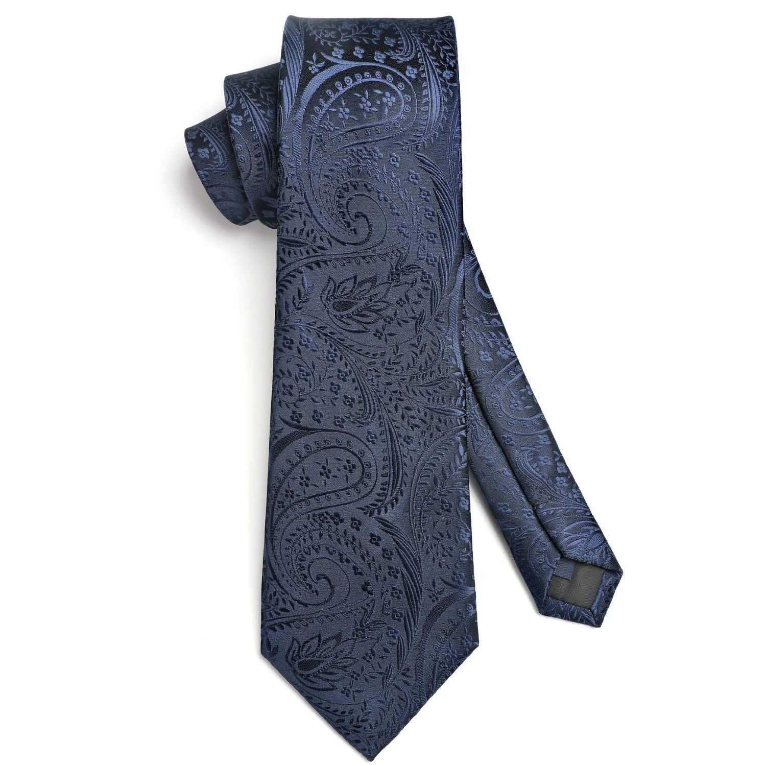Hisdern Navy Blue Paisley Tie Set For Formal Wear