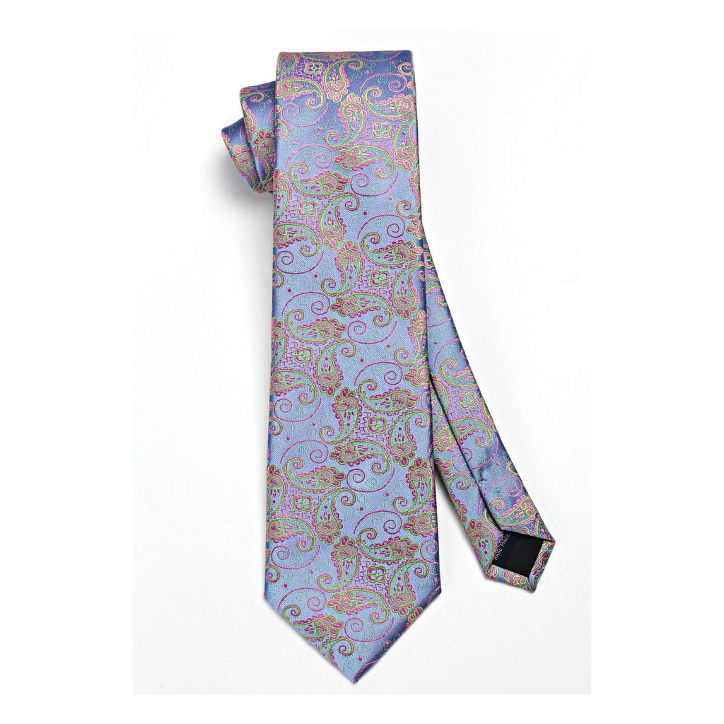 Hisdern Light Steel Blue Paisley Tie Set For Formal Wear