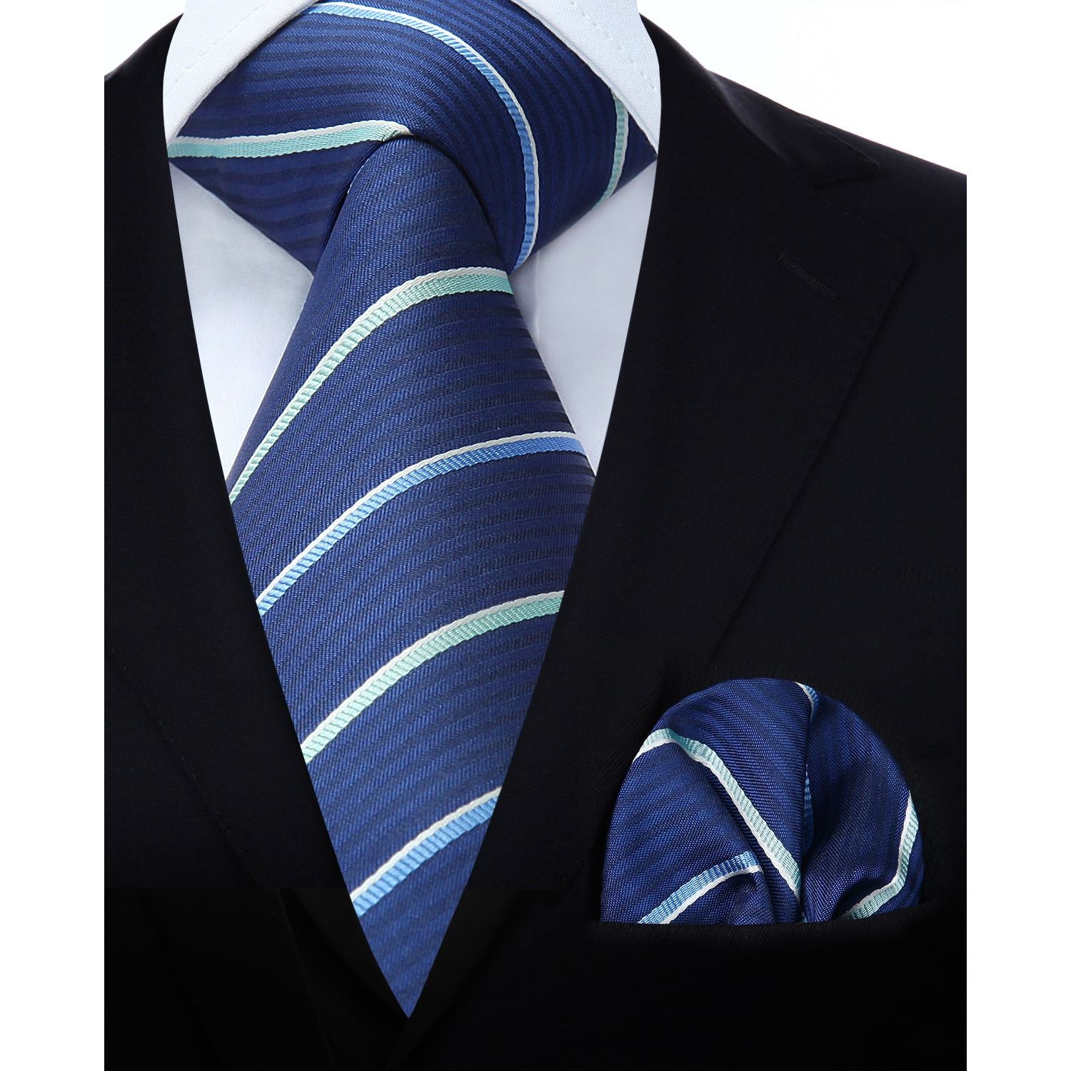 Hisdern Navy Blue Striped Business Tie Set