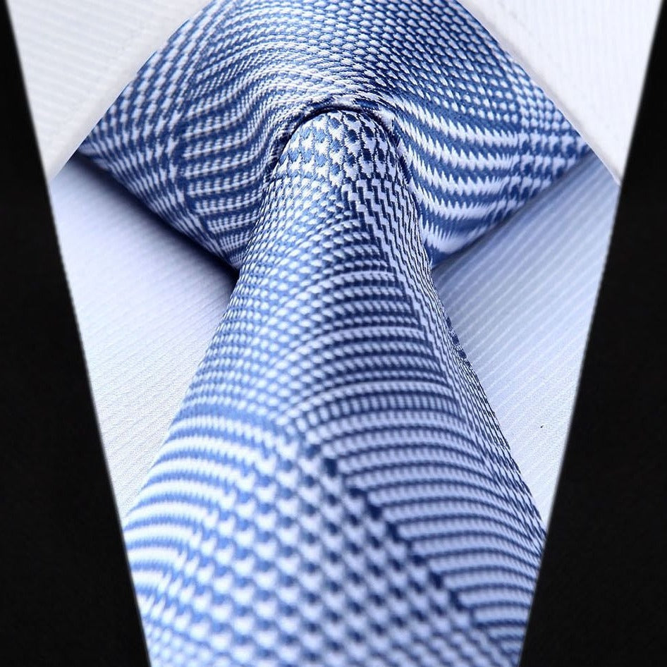 Hisdern Blue White Plaid Business Tie Set