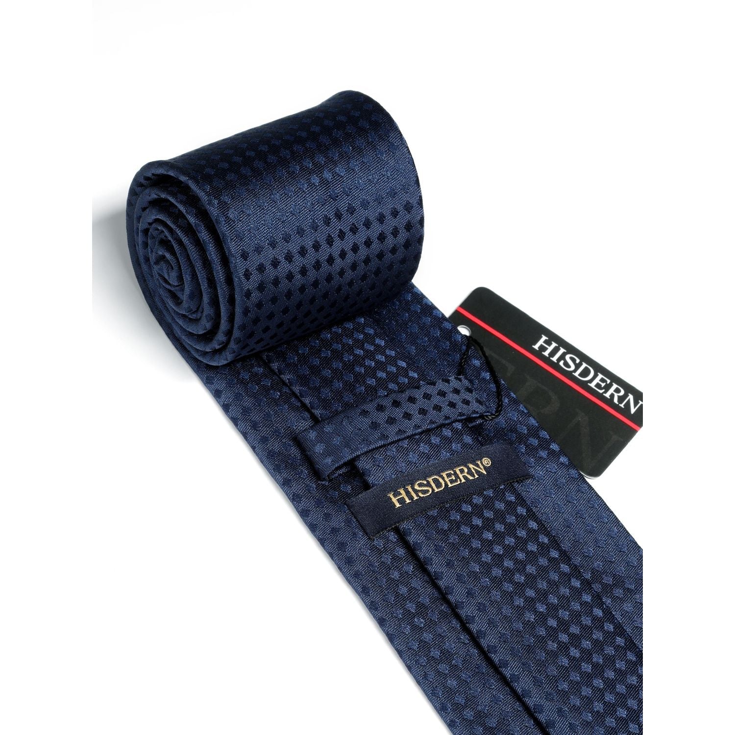 Hisdern Navy Blue Plaid Pocket Square With Matching Tie
