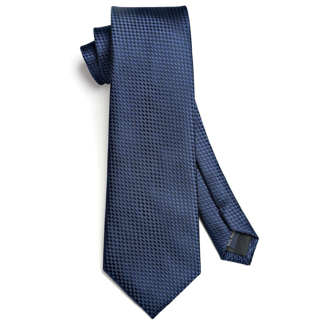 Hisdern Navy Blue Plaid Wedding Business Tie Set