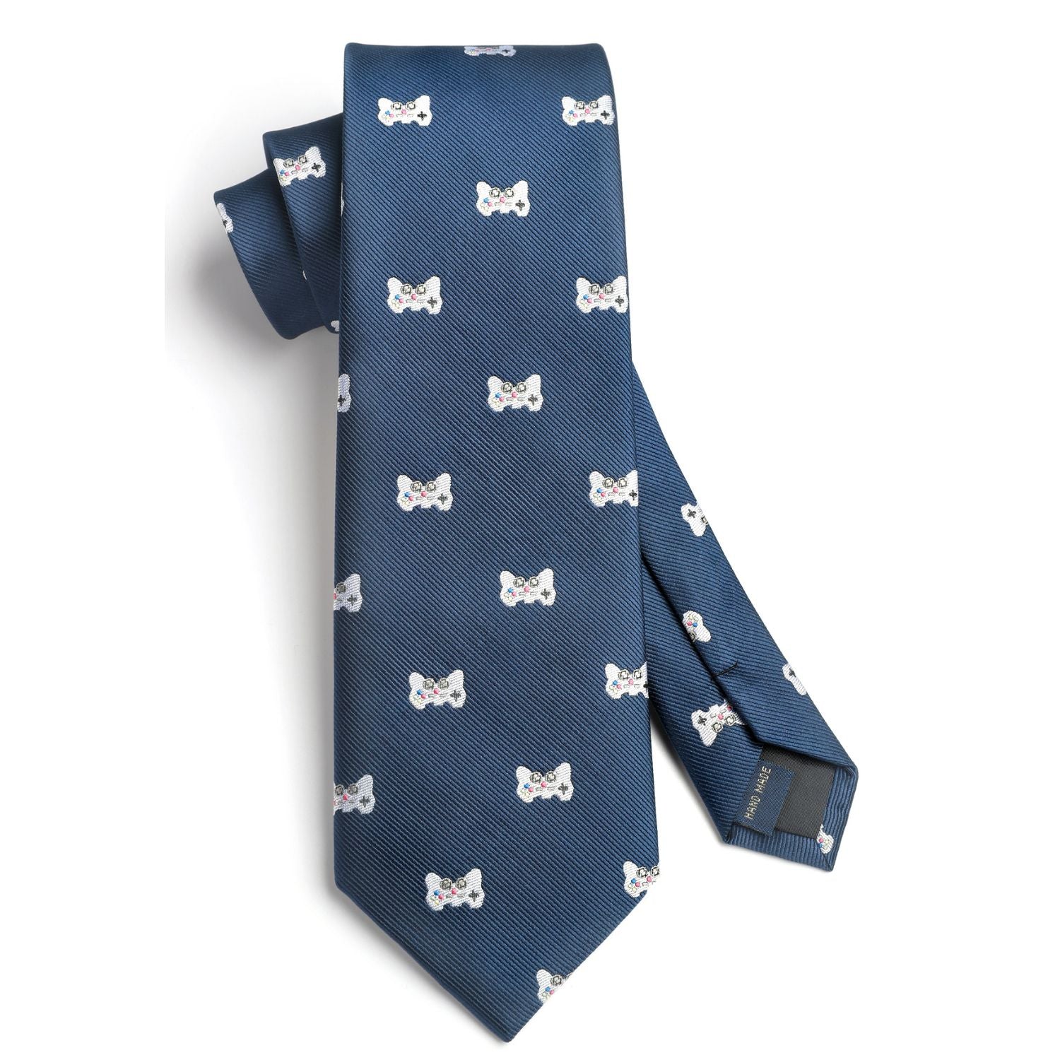 Hisdern Navy Blue Gamepad Print Men's Suit Tie Set