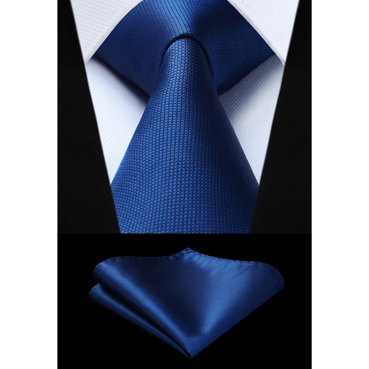 Hisdern Blue Plaid Pocket Square With Matching Tie