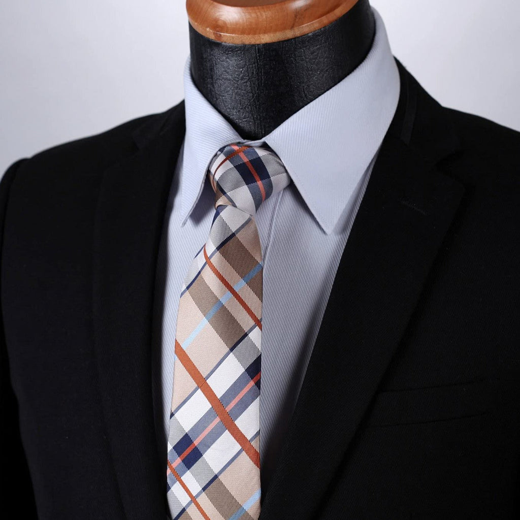 Hisdern Brown Blue Plaid Tie Set For Groomsmen