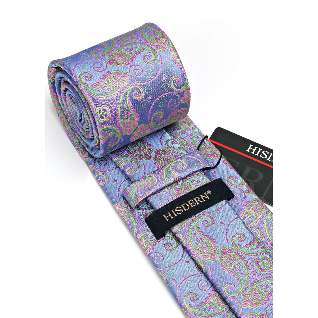 Hisdern Light Steel Blue Paisley Tie Set For Formal Wear